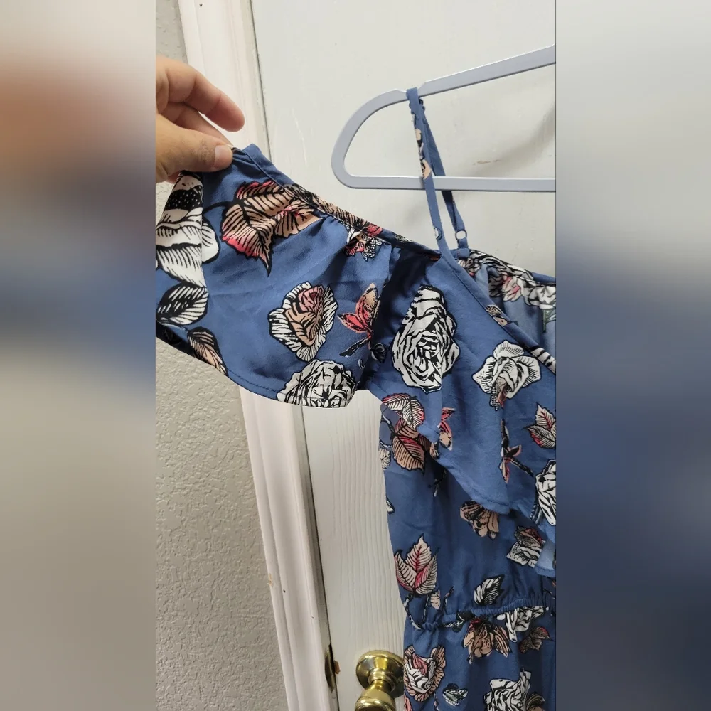Blue Floral Off-Shoulder Mini Dress - Picture 10 of 10